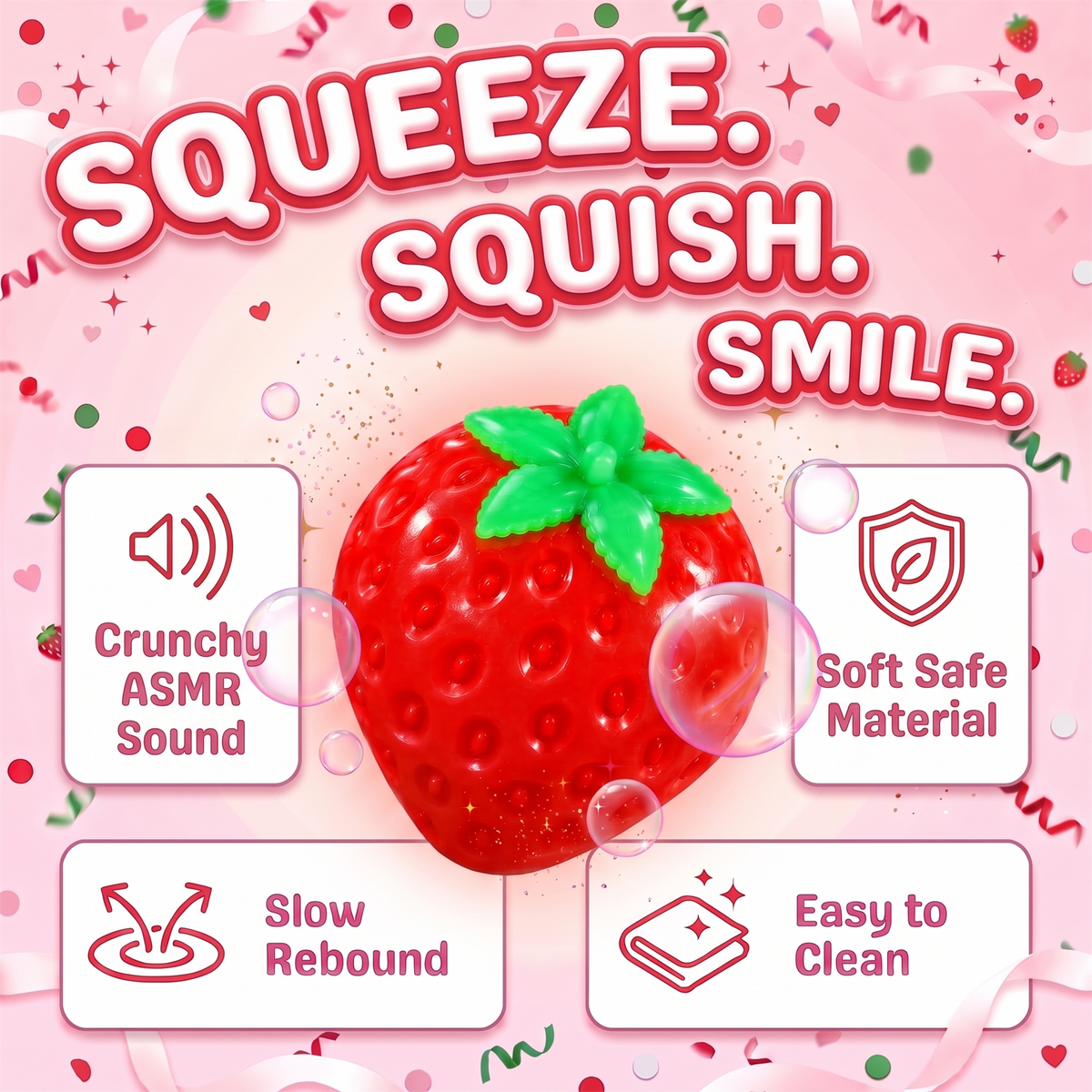 Crunchy Strawberry Squishy | ASMR Fidget for Adults